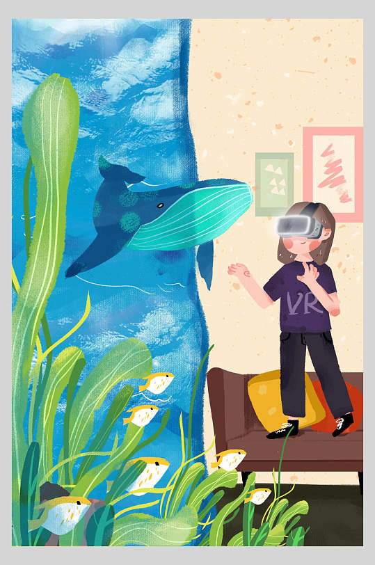 喜欢的vr海洋世界唯美创意插画