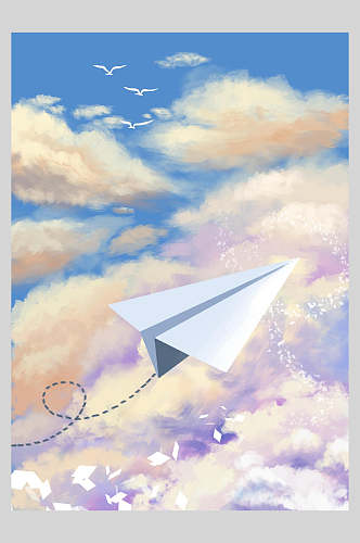 天空纸风筝唯美创意插画素材