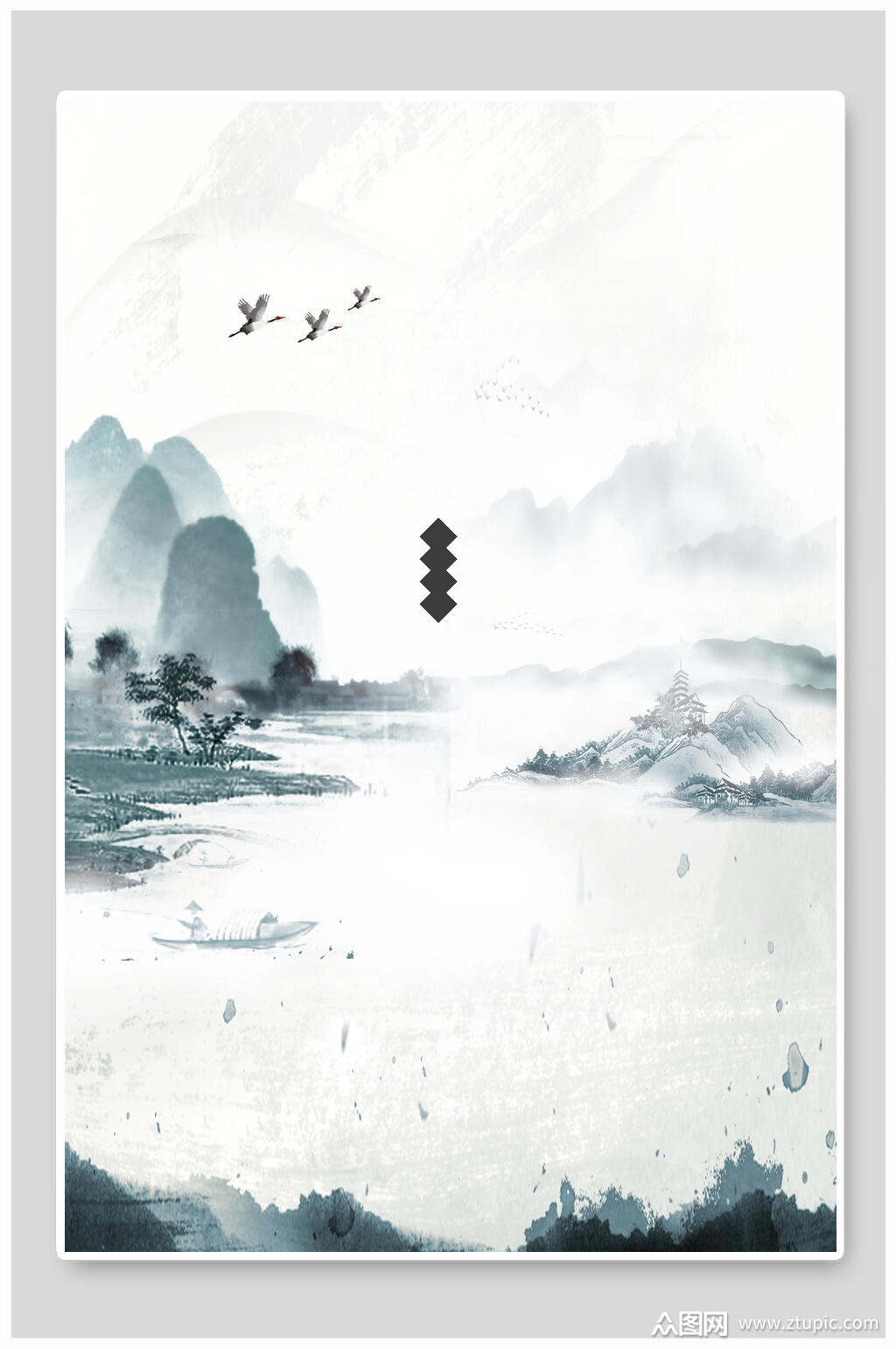 水墨画山景中国风背景素材