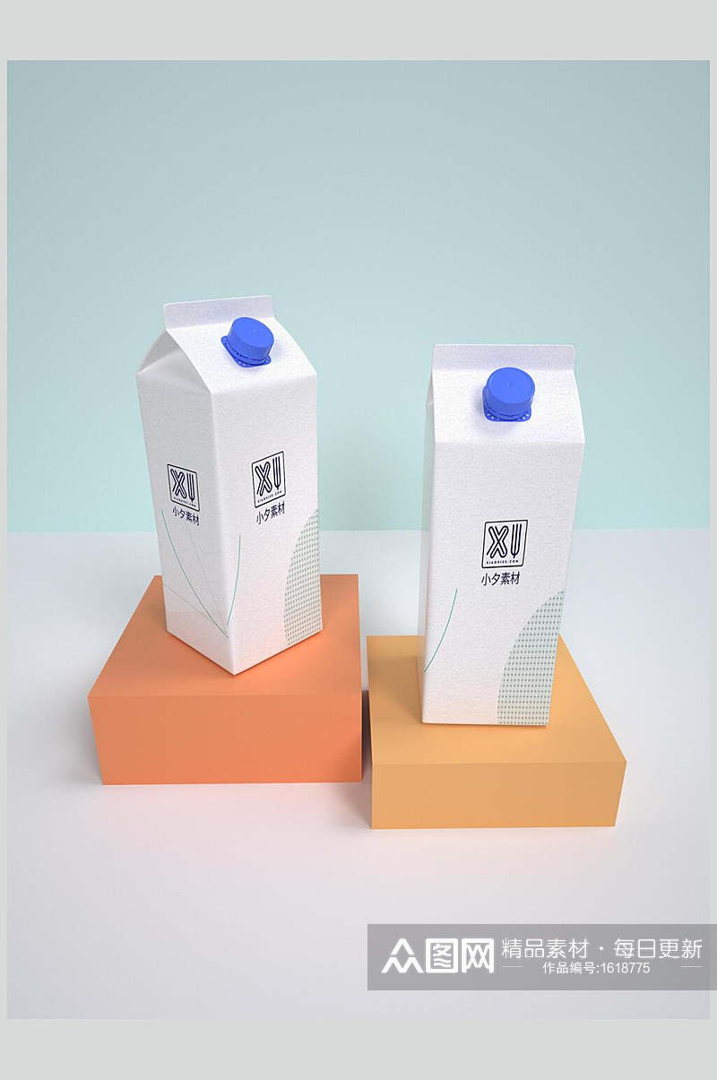 简约牛奶包装盒样机效果图素材