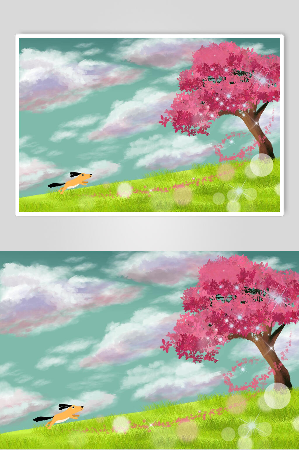 绿色草原唯美创意插画素材