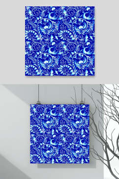 矢量青花瓷中式花纹相框素材