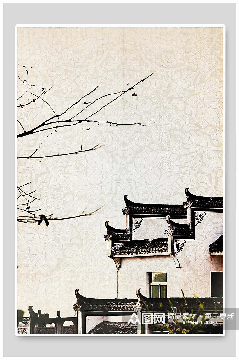 水墨画江南庭院中国风背景素材素材
