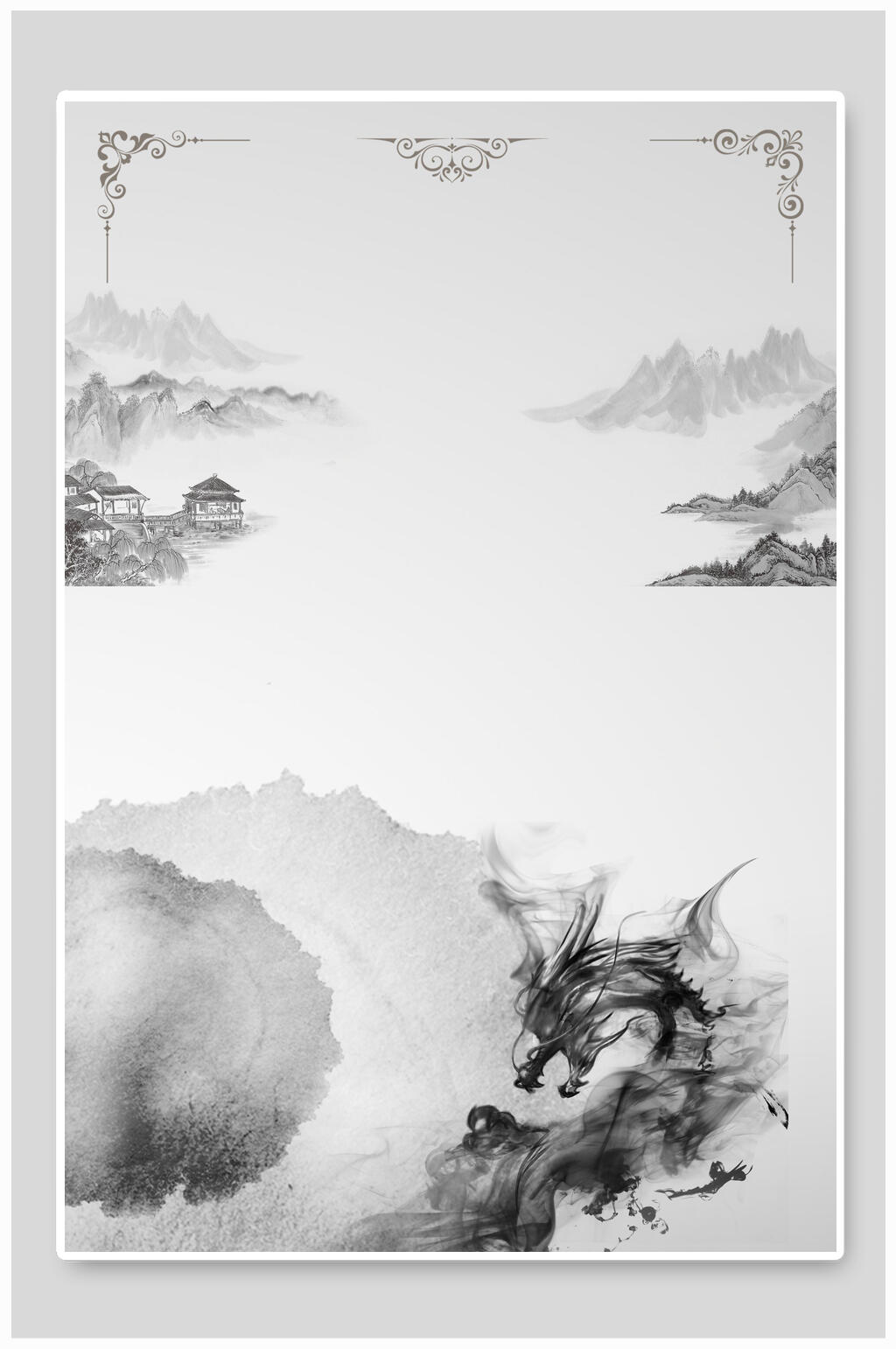 水墨画龙山中国风背景素材素材