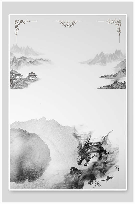 水墨画龙山中国风背景素材