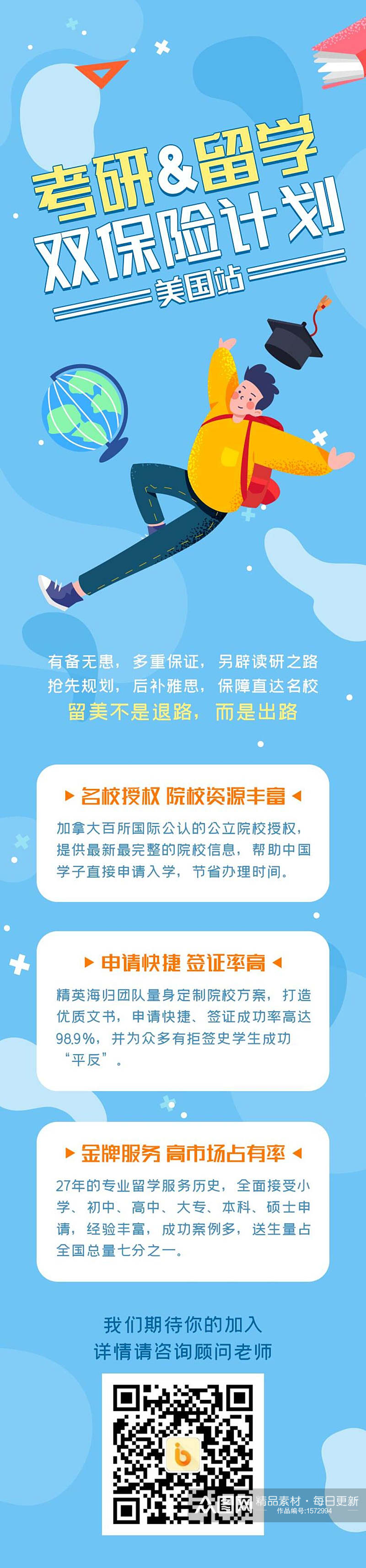 考研留学双保险计划APP界面设计H5长图素材