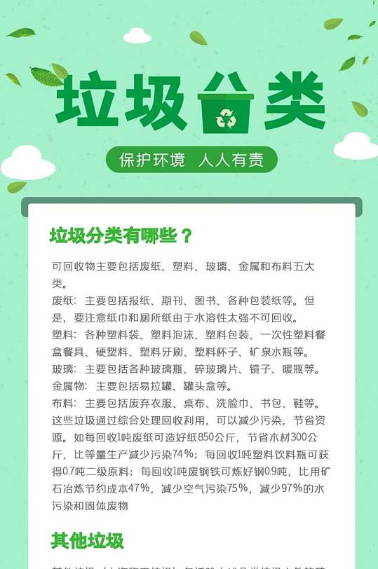 绿色垃圾分类APP界面设计H5长图