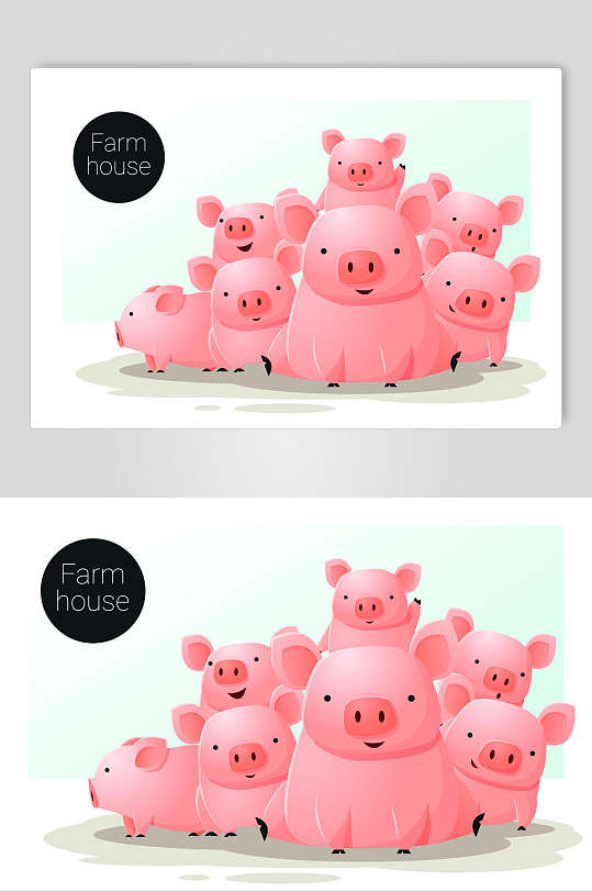 粉红小猪森林系卡通动物插画素材