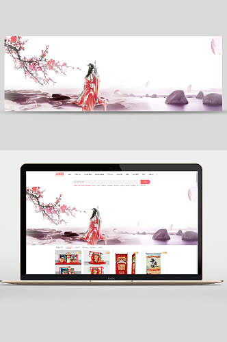 中国风女孩电商banner背景设计