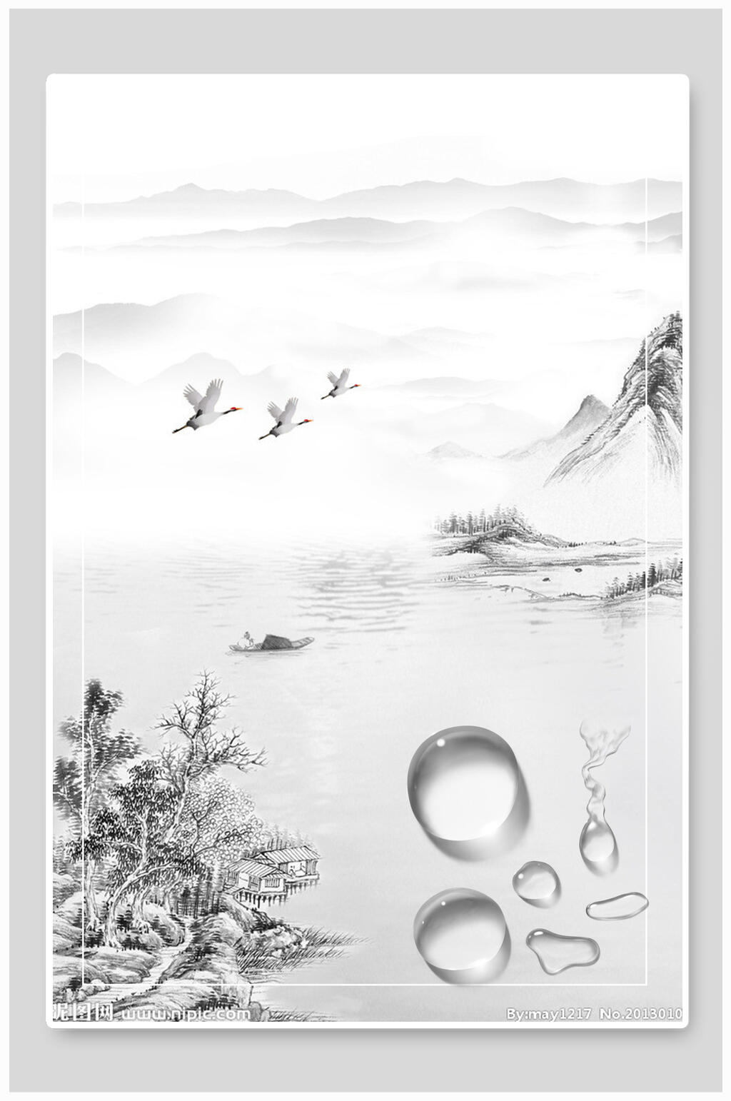 水墨画江景中国风背景素材素材