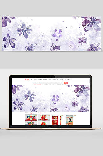 紫色花朵电商banner背景设计