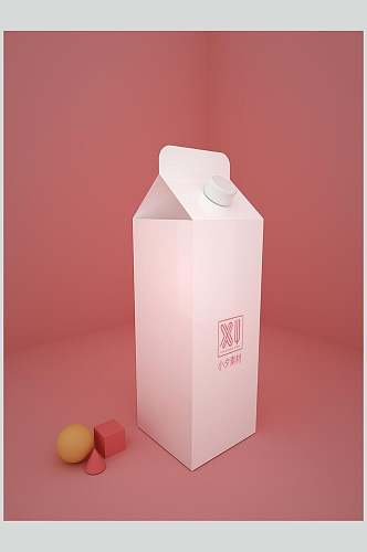 粉色立体牛奶包装盒样机效果图