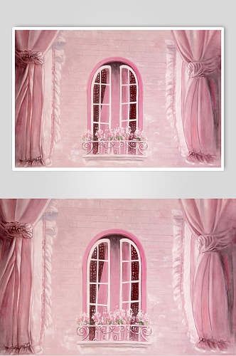 哥特风室内庭院建筑粉色窗户图片