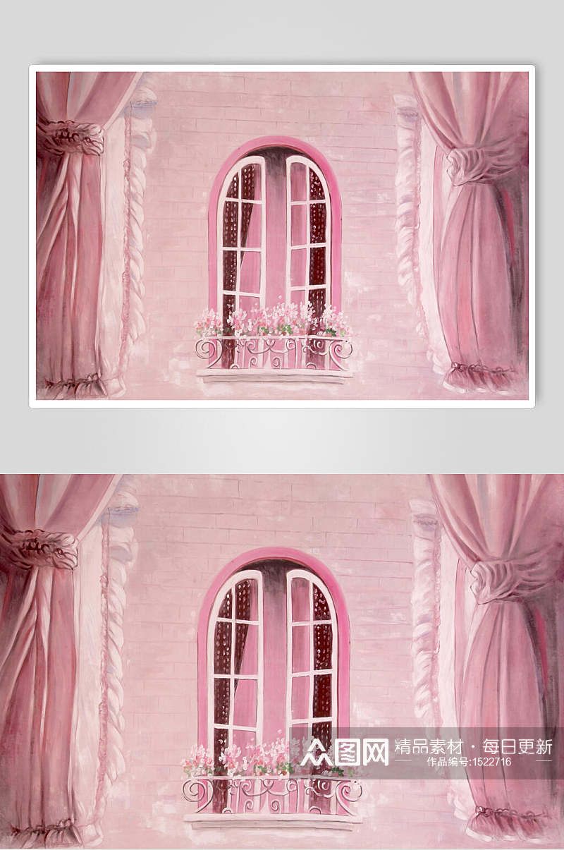 哥特风室内庭院建筑粉色窗户图片素材