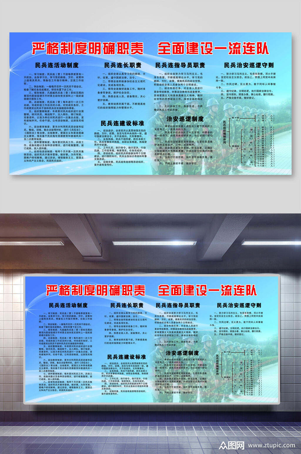 严格制度明确职责民兵建设展板