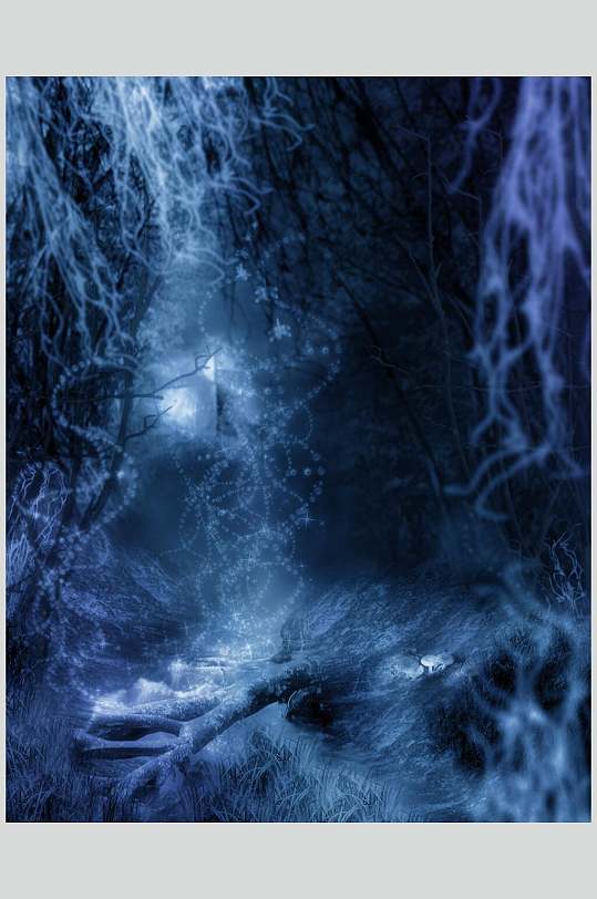蓝色树枝魔幻暗黑cg场景高清图片