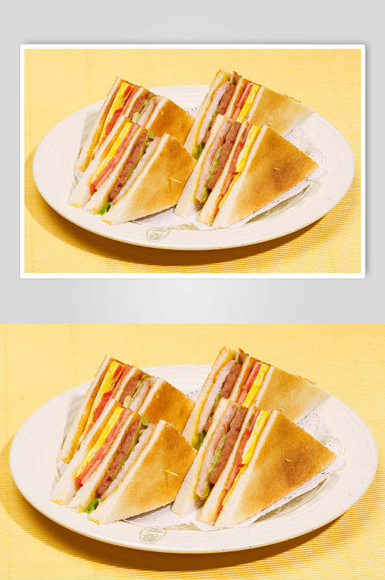 鸡蛋火腿三明治美食图片