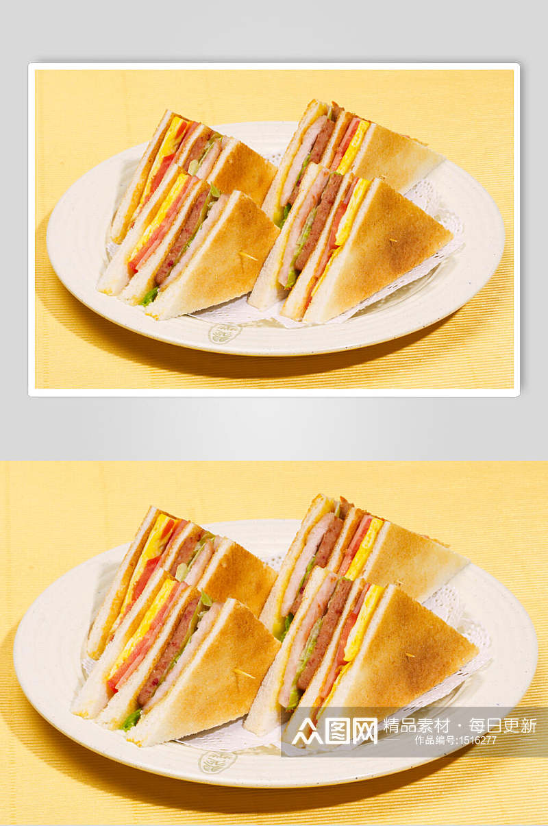 鸡蛋火腿三明治美食图片素材