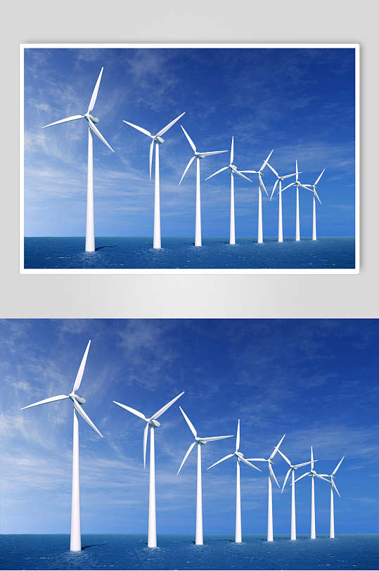 蓝色风力发电风能高清图片