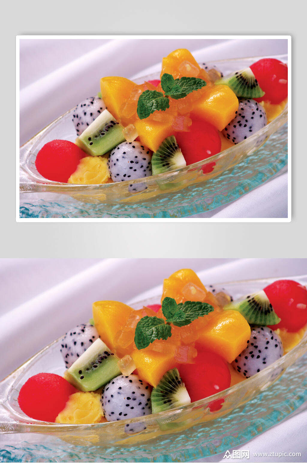 芒果火龙果水果捞近景图片素材