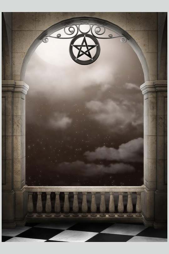 月亮哥特风室内庭院建筑高清摄影图