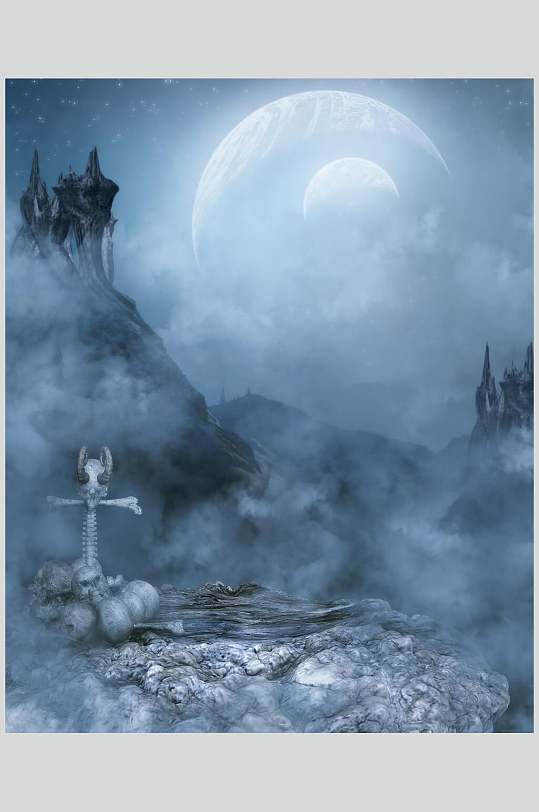 骷髅月光魔幻暗黑CG场景高清图片