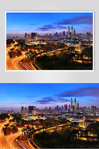 金黄日落夕阳繁华都市城市风景摄影图