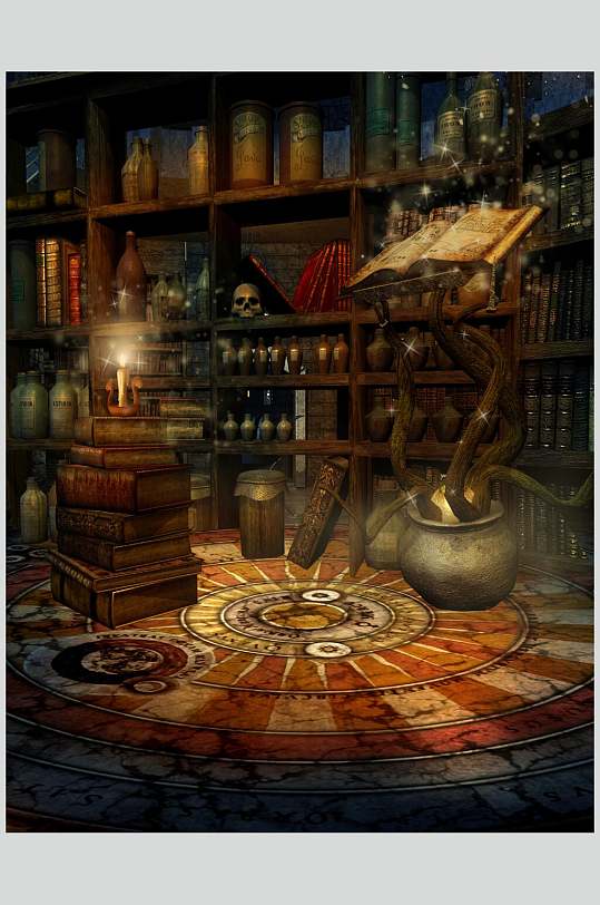 哥特风室内图书馆魔法庭院建筑图片