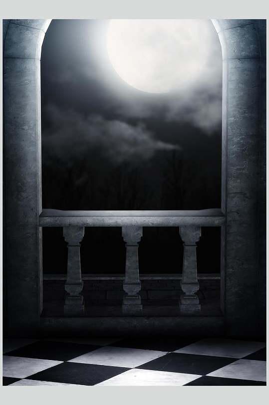 魔幻暗黑cg场景月色魔幻摄影图