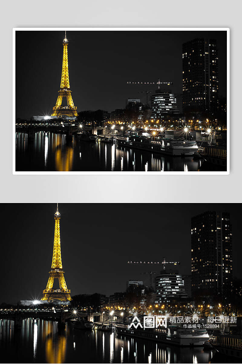 夜景埃菲尔铁塔高清 城市夜景摄影图素材