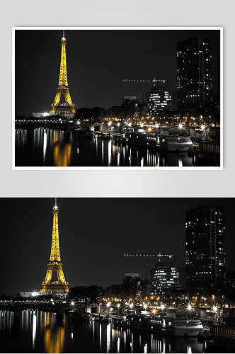 夜景埃菲尔铁塔高清 城市夜景摄影图