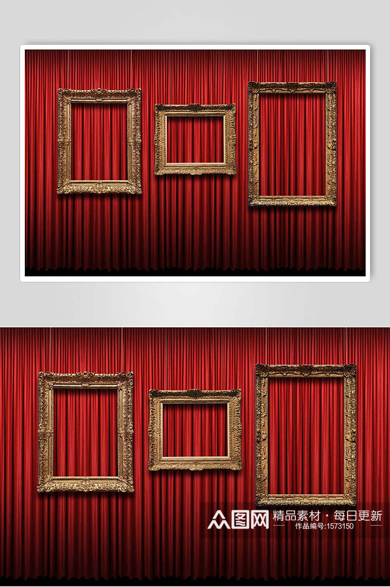 红色欧式简约边框舞台幕布背景高清图片素材