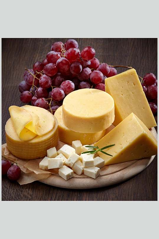 黄色奶酪乳酪葡萄高清美食图片