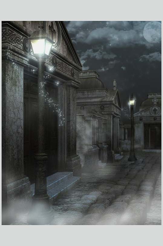 复古街道魔幻暗黑cg场景高清图片