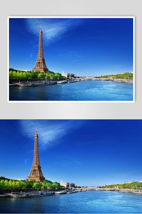 晴空万里埃菲尔铁塔远景图片