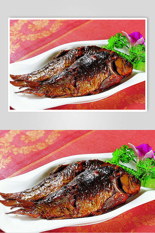 焖酥鲫鱼摄影图片