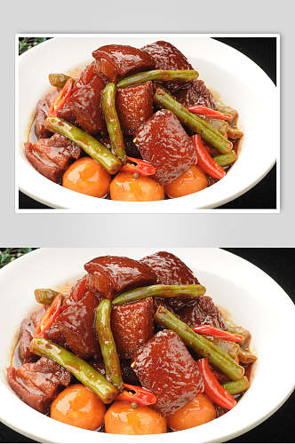 红烧肉炒素菜高清图片