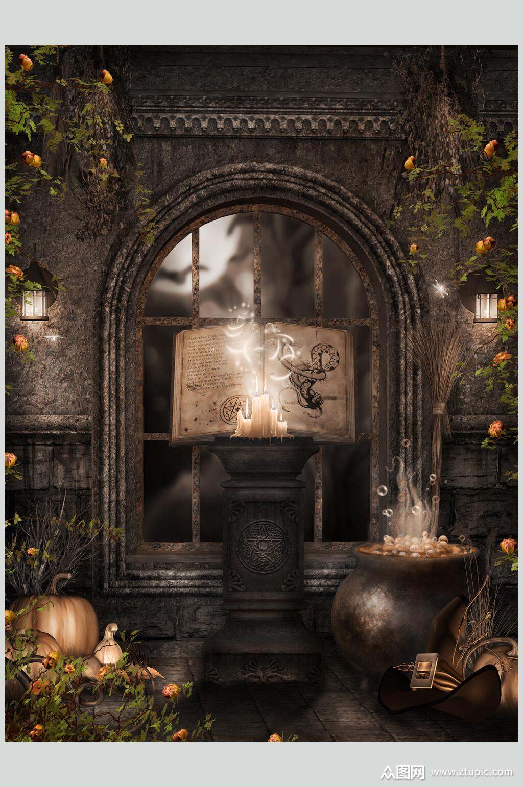 哥特风室内庭院建筑大门摄影图素材