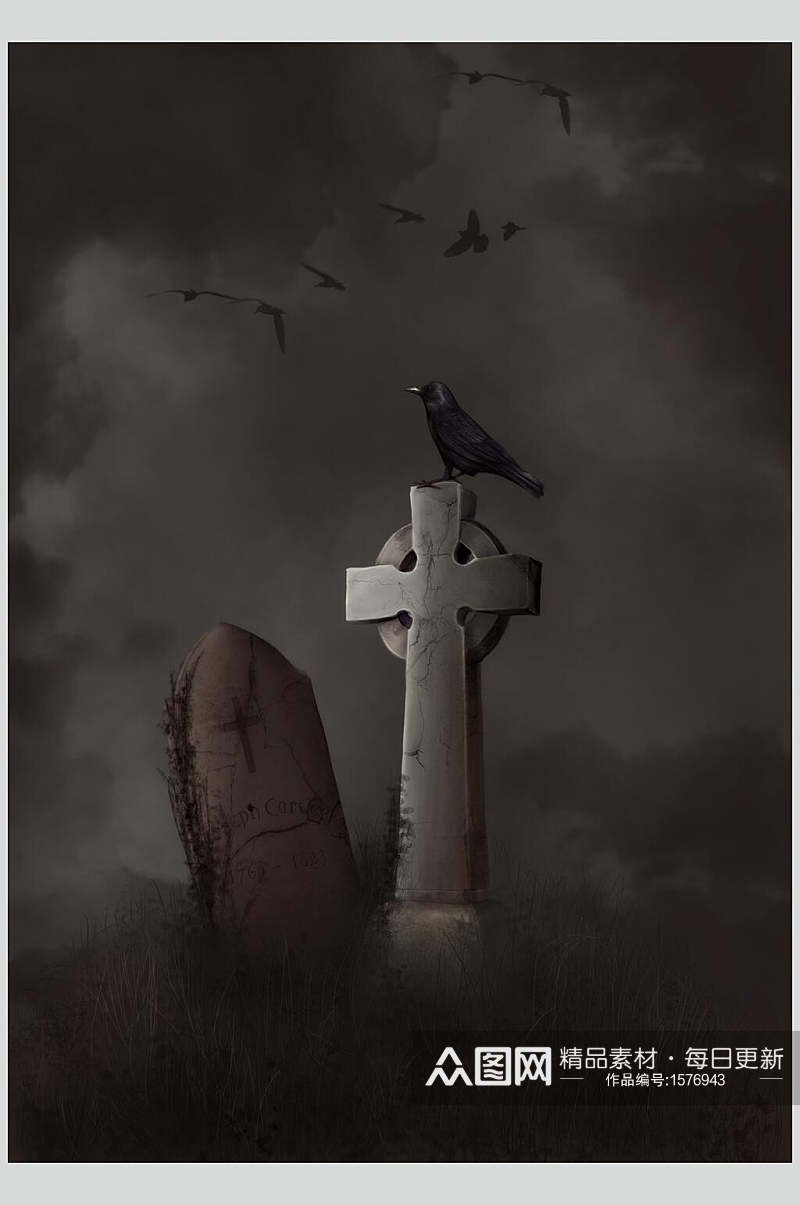 坟墓十字架魔幻暗黑CG场景高清图片素材