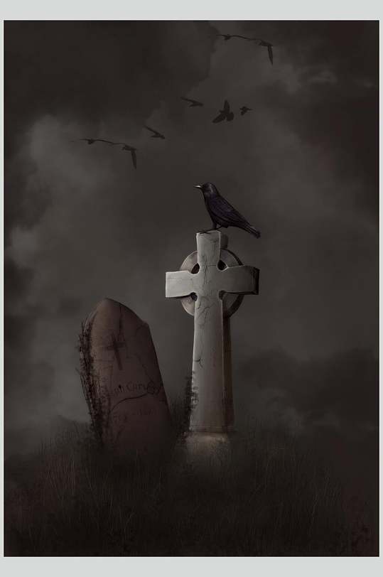 坟墓十字架魔幻暗黑CG场景高清图片