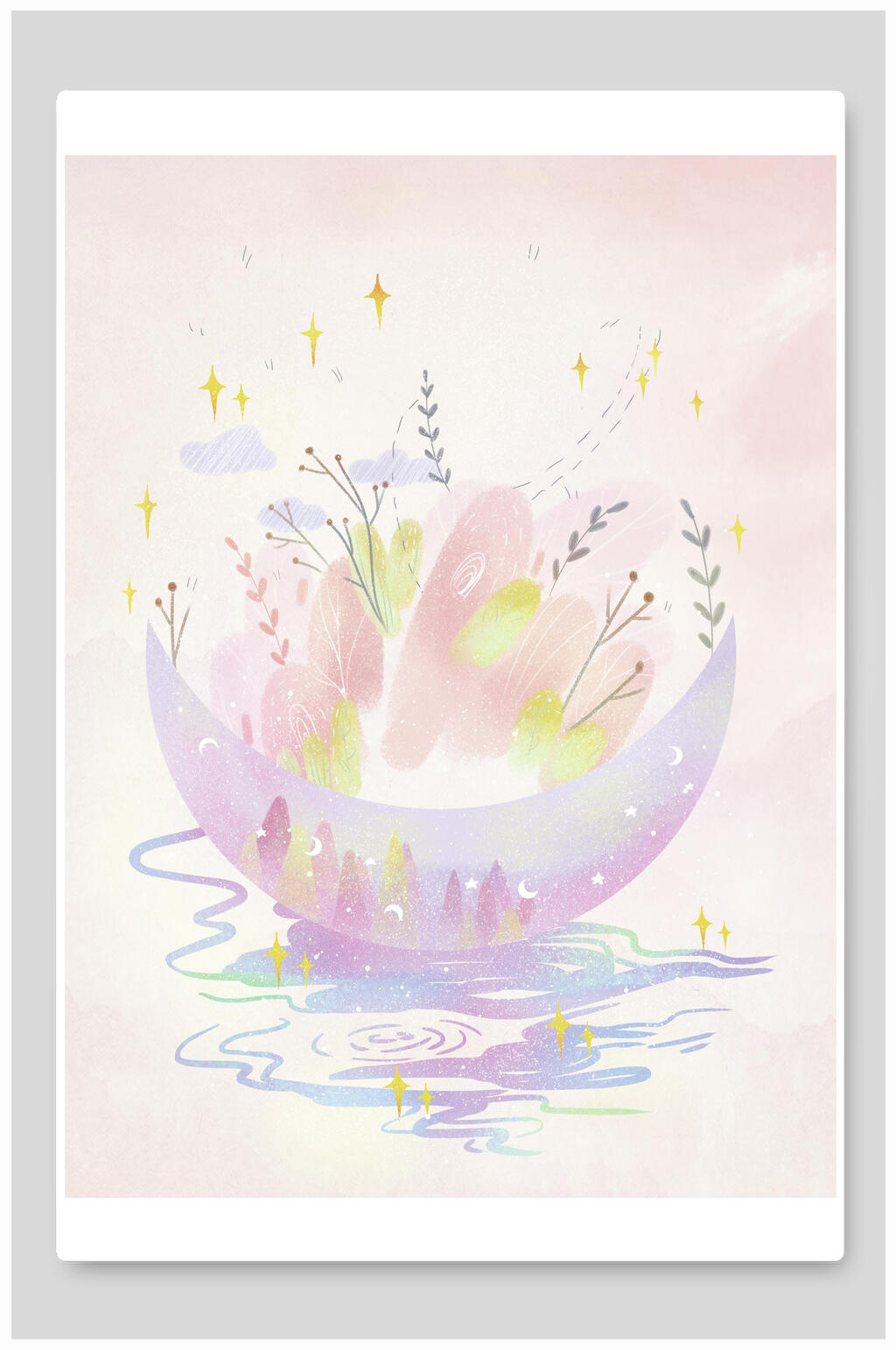 花瓣唯美梦幻插画素材素材