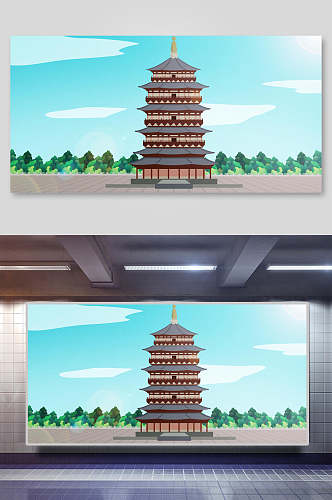 古风建筑塔插画素材