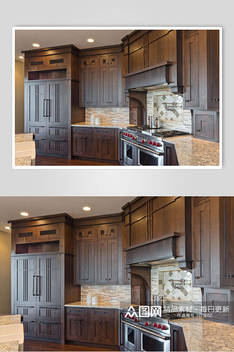 欧式厨房装修实木家具高清图片素材