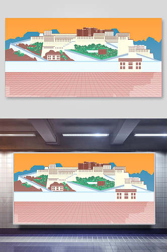 25D风矢量中式古建筑插画素材