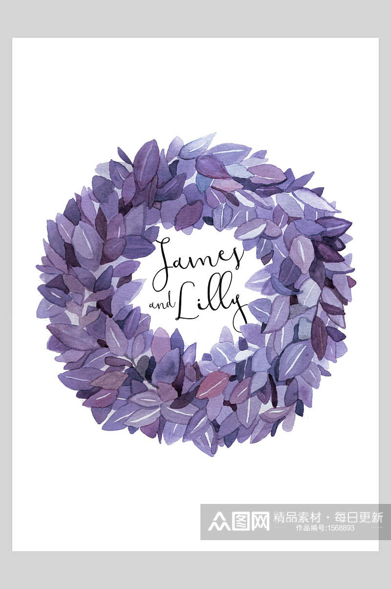 紫色花环邀请函设计海报素材