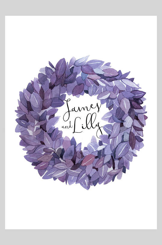 紫色花环邀请函设计海报