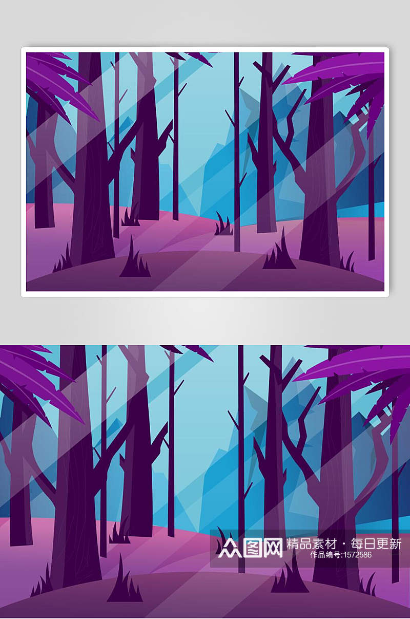 矢量AI风景插画素材紫色迷幻森林素材