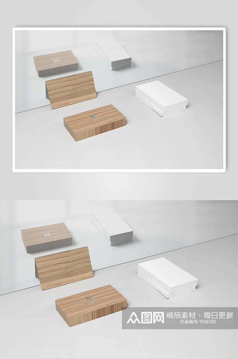 木质包装盒名片VI样机效果图素材