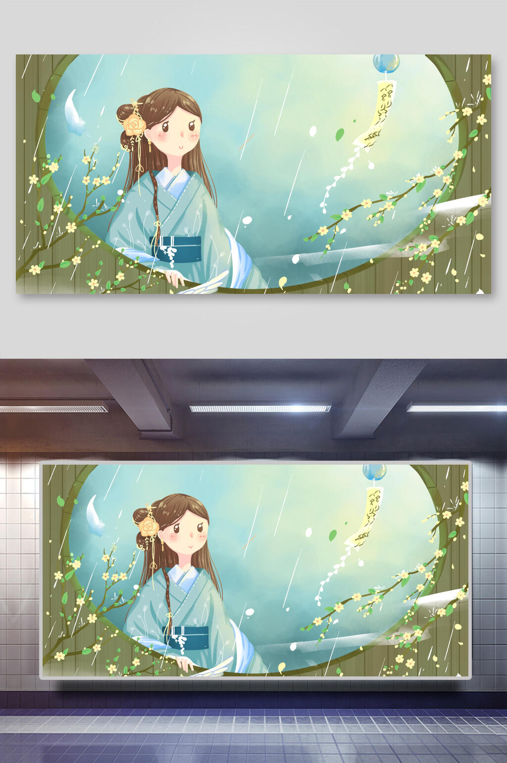 古风赏花插画素材素材