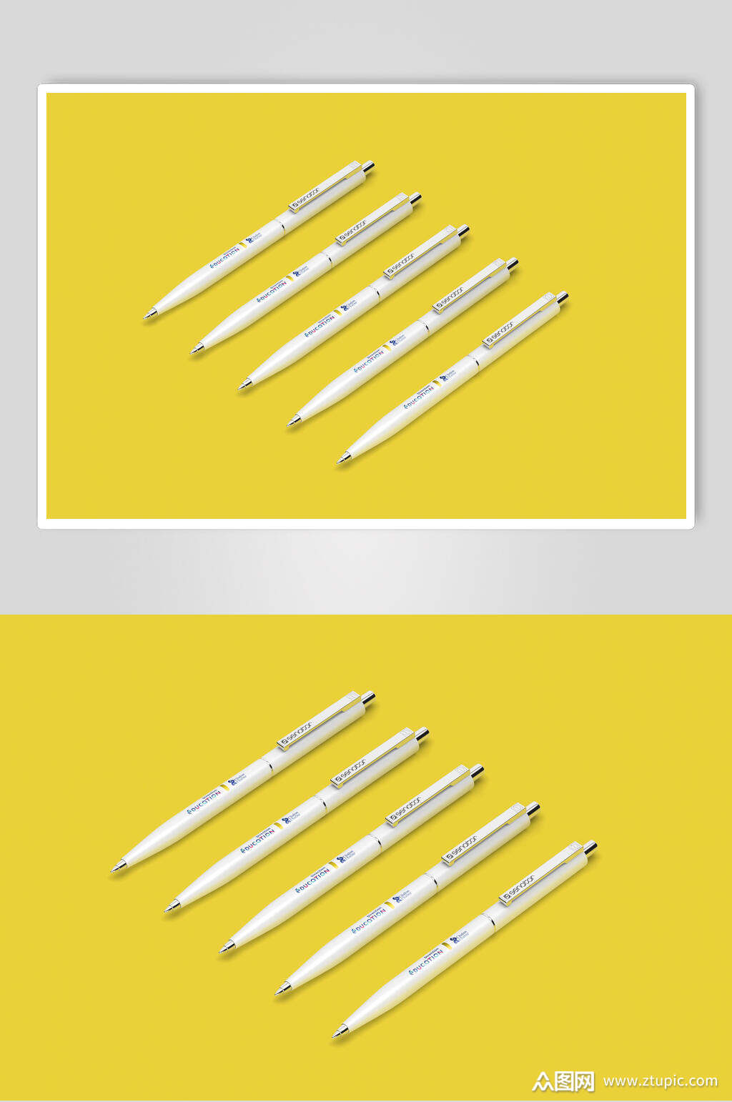 黄色活力钢笔样机效果图模板下载-编号1659025-众图网